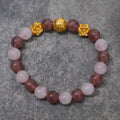 Double Lotus Flower + Fortune Ball Charm with Rose and Strawberry Quartz