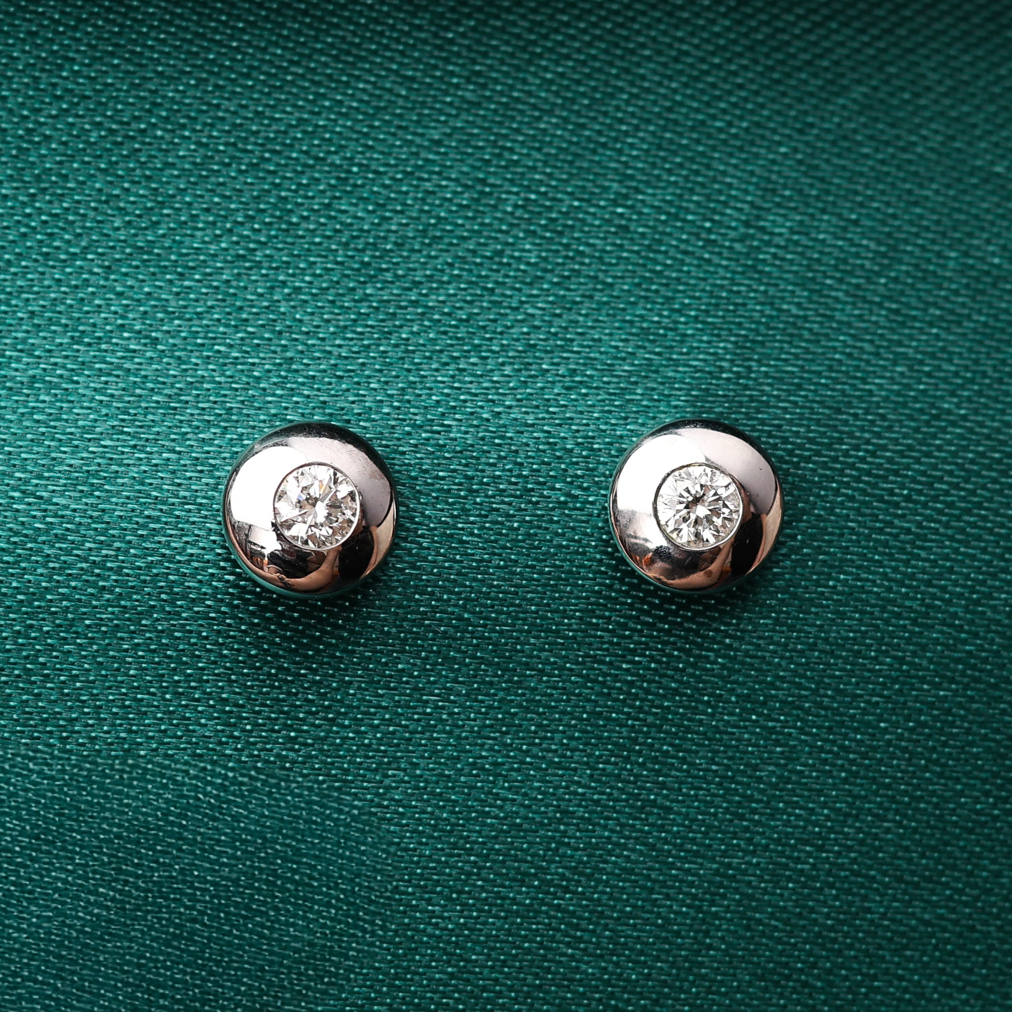 Bezel Diamond Disc Stud Earrings