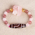 Mandarin Duck + Dzai + Double Fortune Ball Charm with Rose and Strawberry Quartz