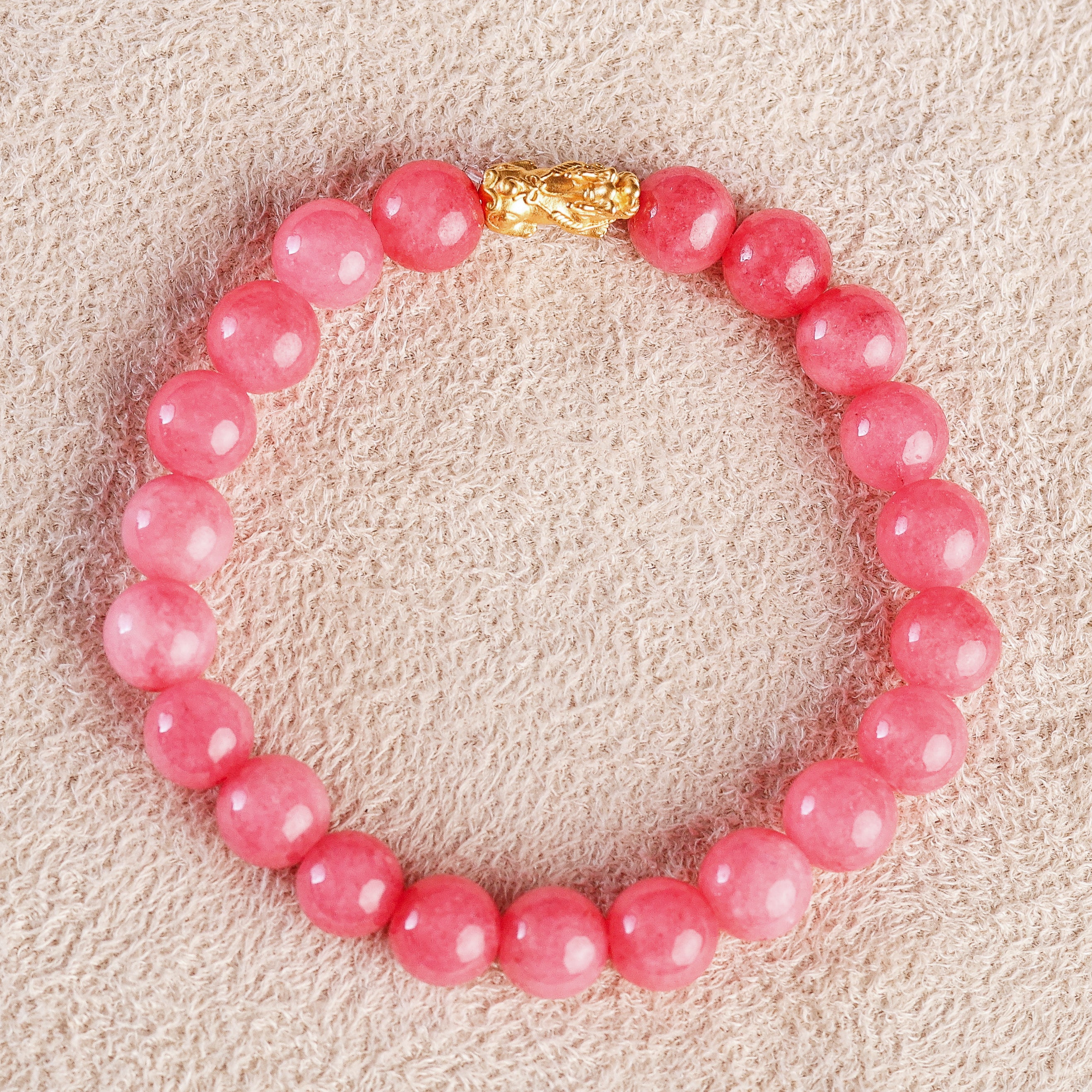 Pi Yao Charm and Pink Agate Bracelet