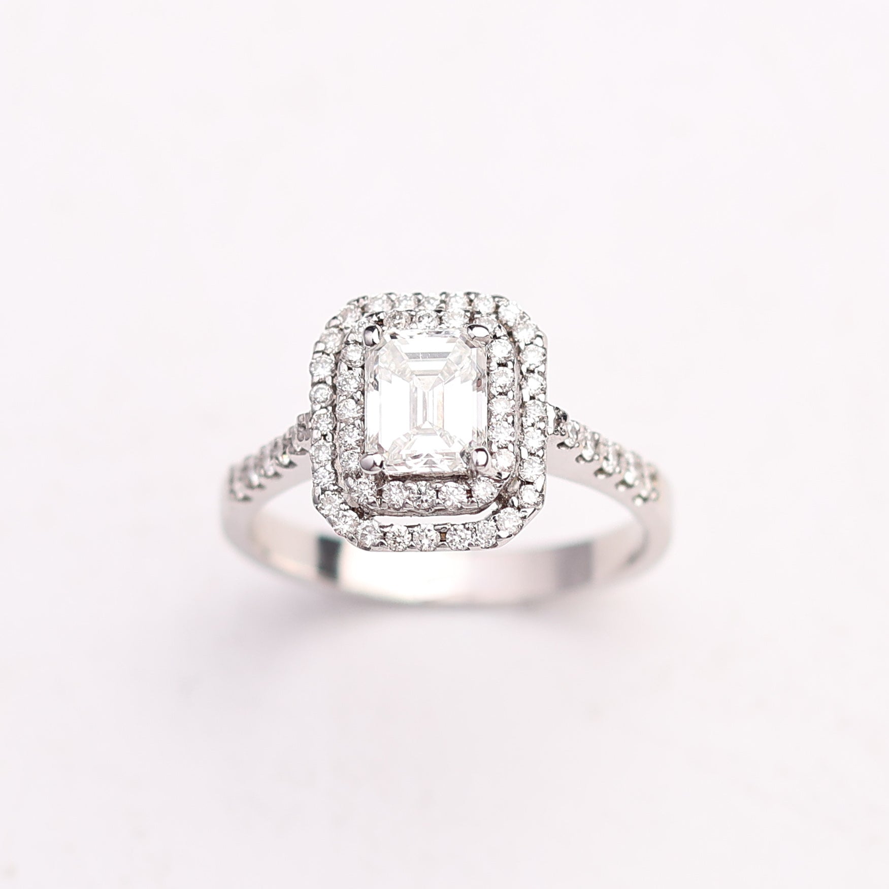 Double Halo Emerald-Cut Ring