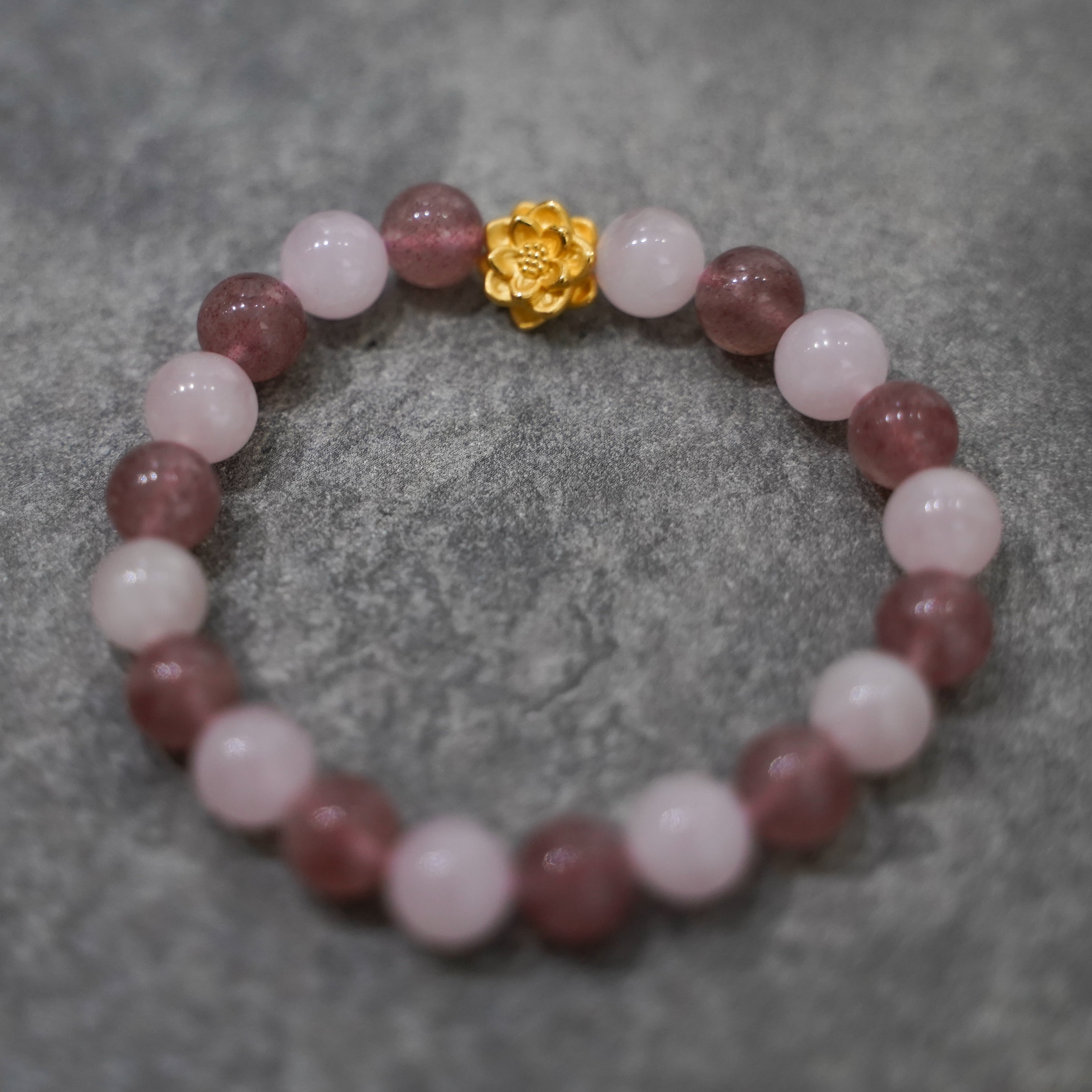 Lotus Flower Charm with Rose and Strawberry Quartz