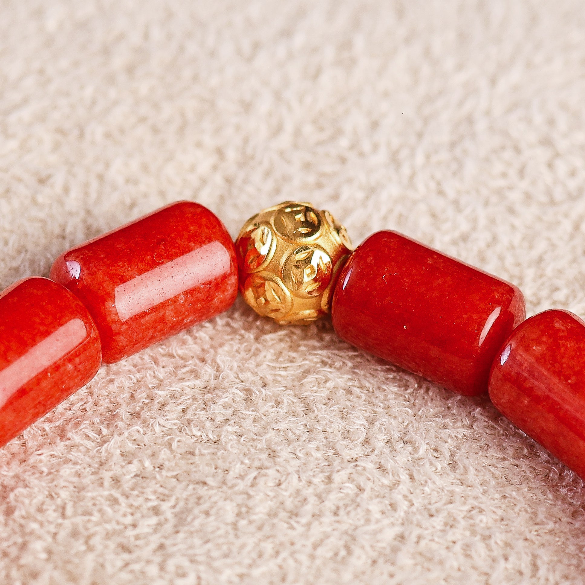 Fortune Ball and Red Coral Charm Bracelet