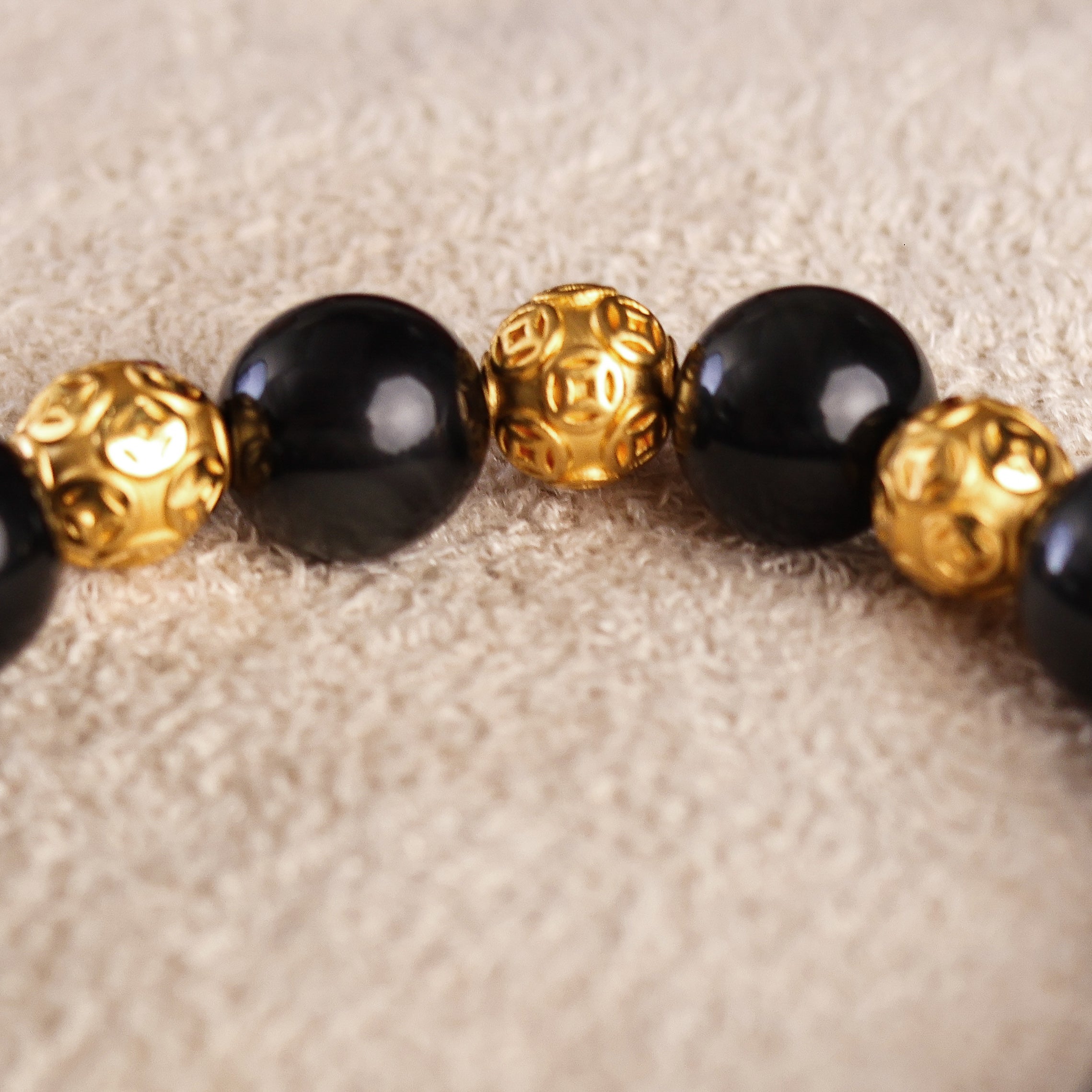 Triple Fortune Ball Charm and Black Obsidian Bracelet