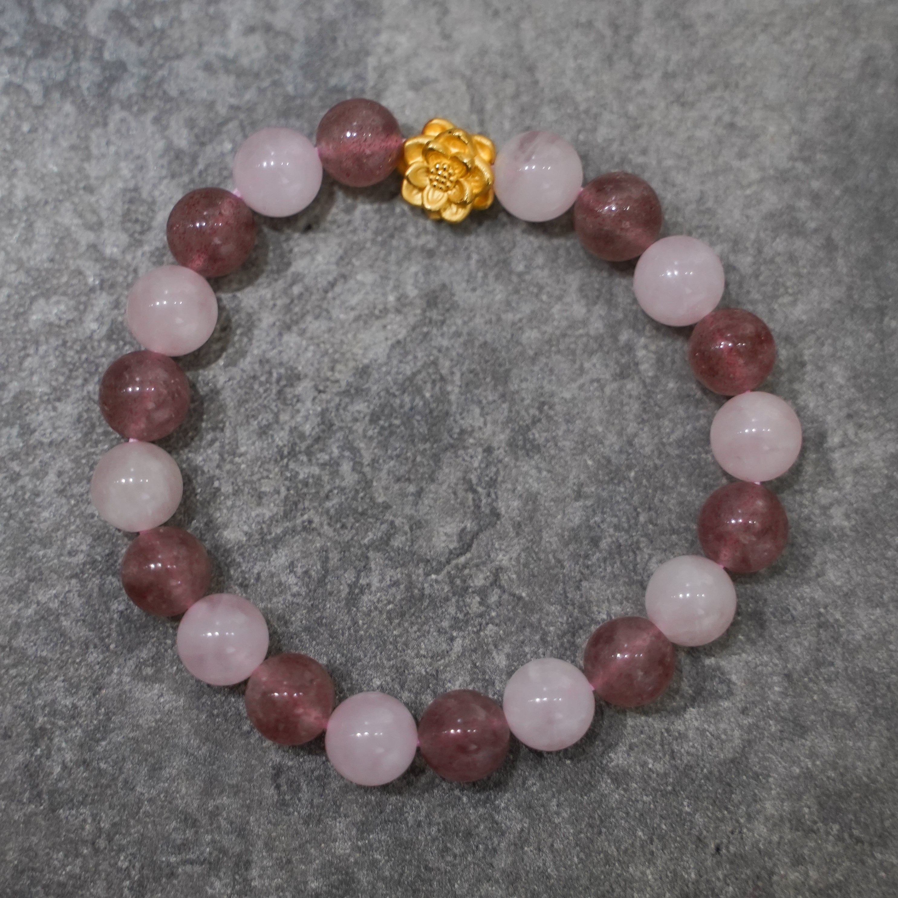 Lotus Flower Charm with Rose and Strawberry Quartz