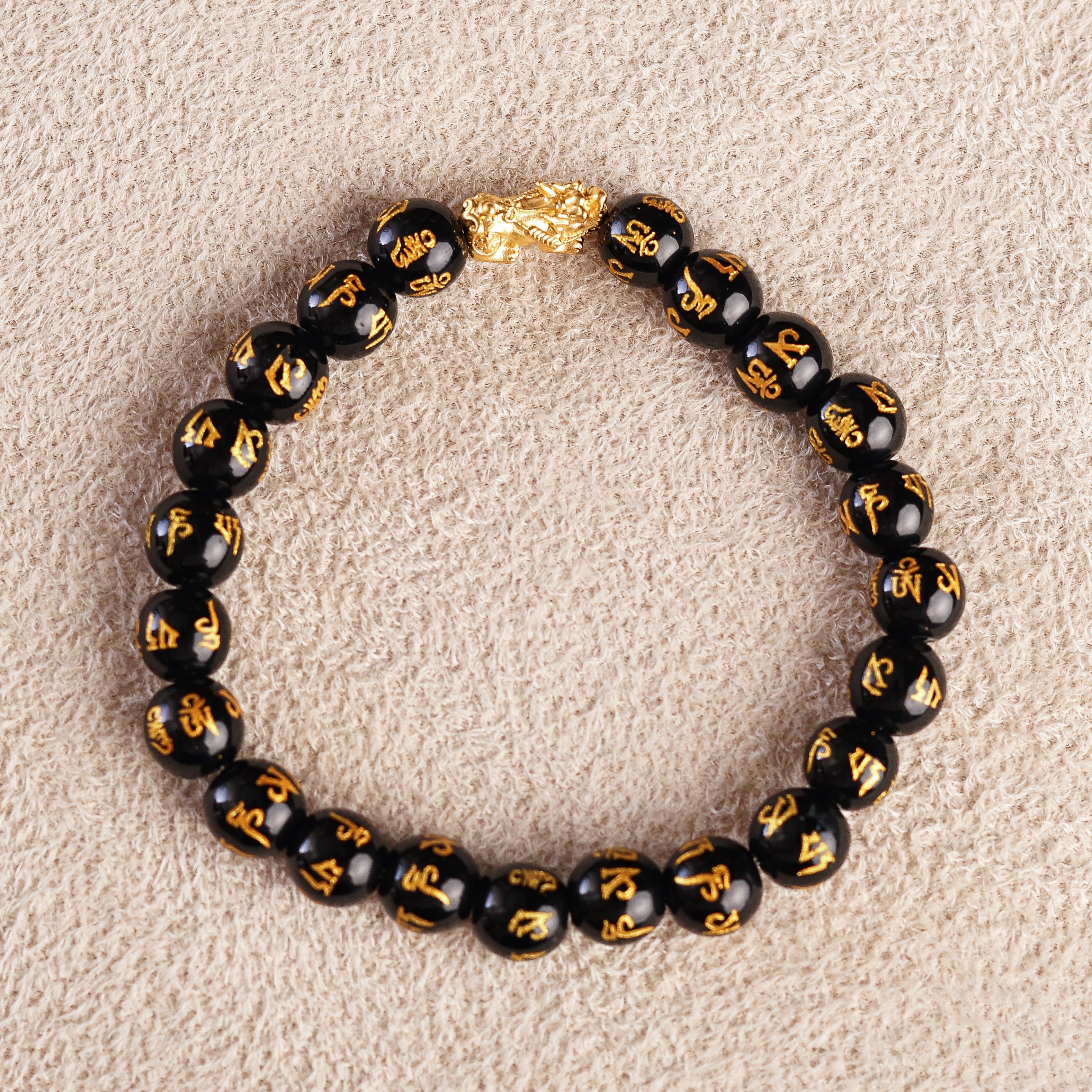 Pi Yao Charm and Mantra Black Onyx Bracelet