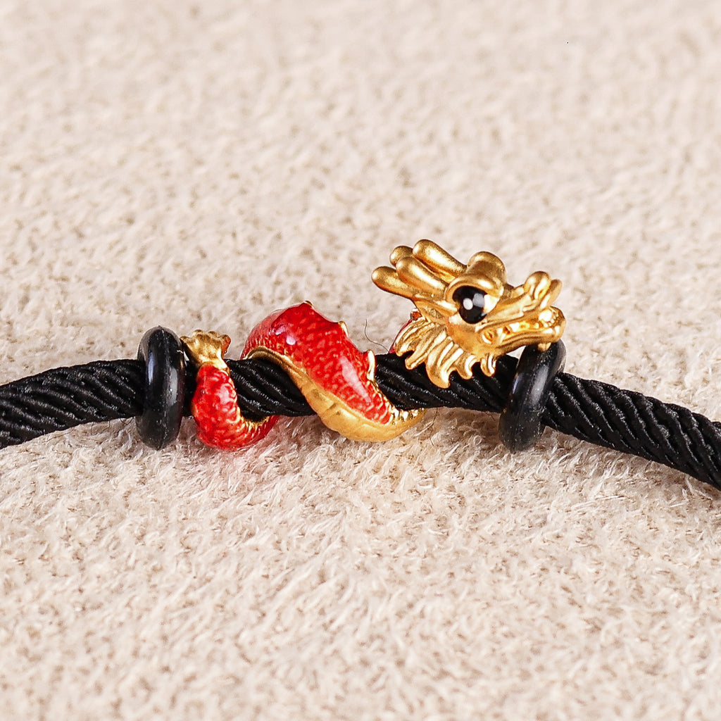 Dragon Charm on Black String Bracelet