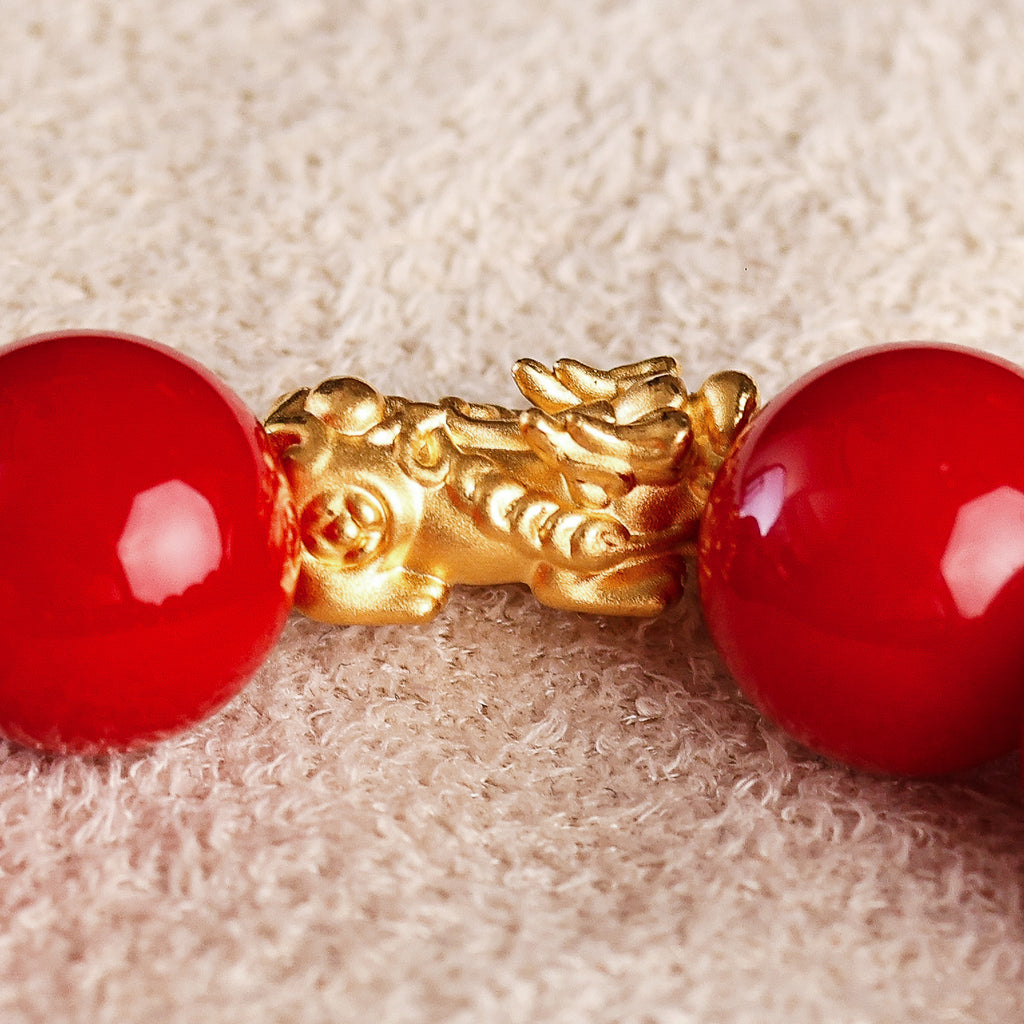 Pi Yao Charm and Red Agate Bracelet