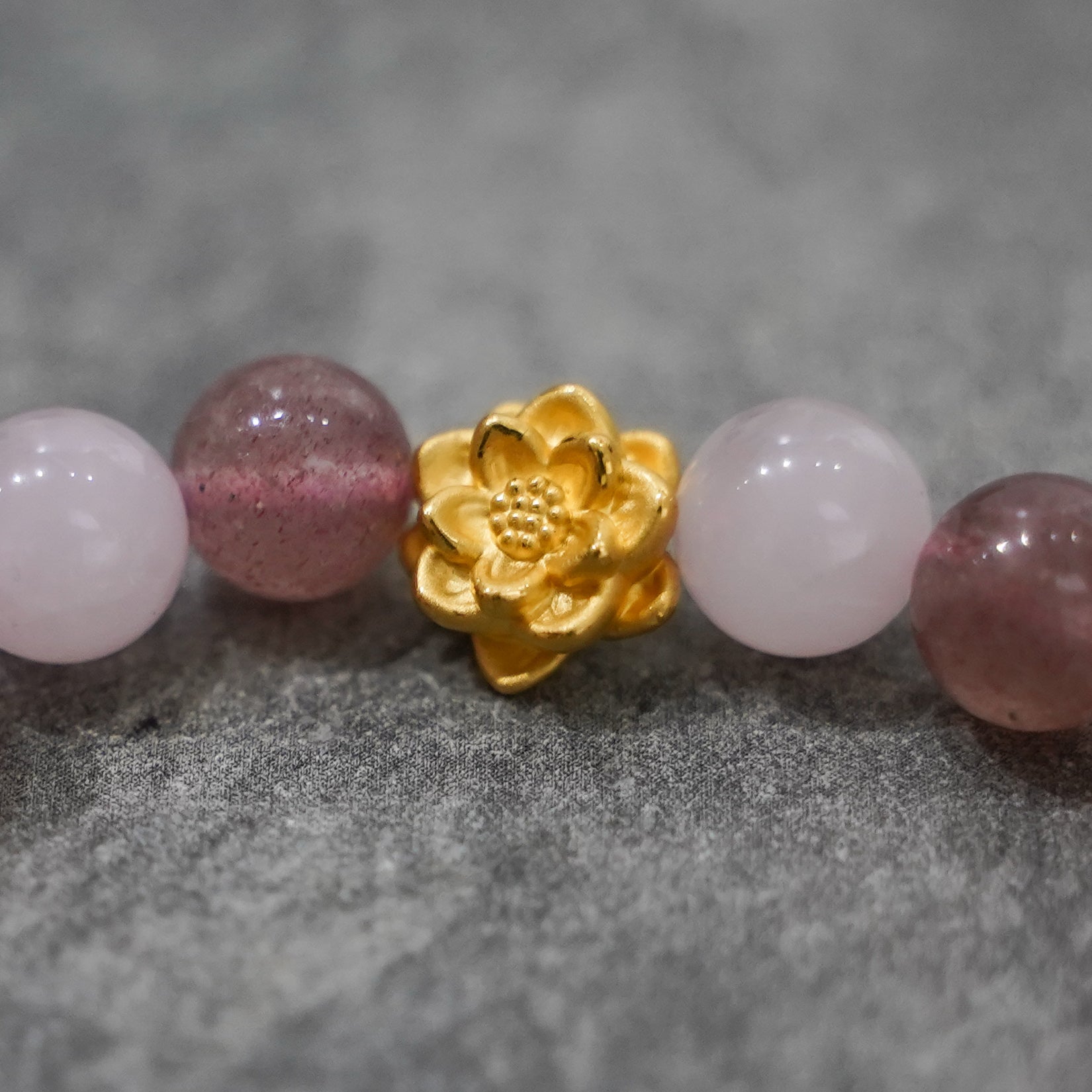 Lotus Flower Charm with Rose and Strawberry Quartz