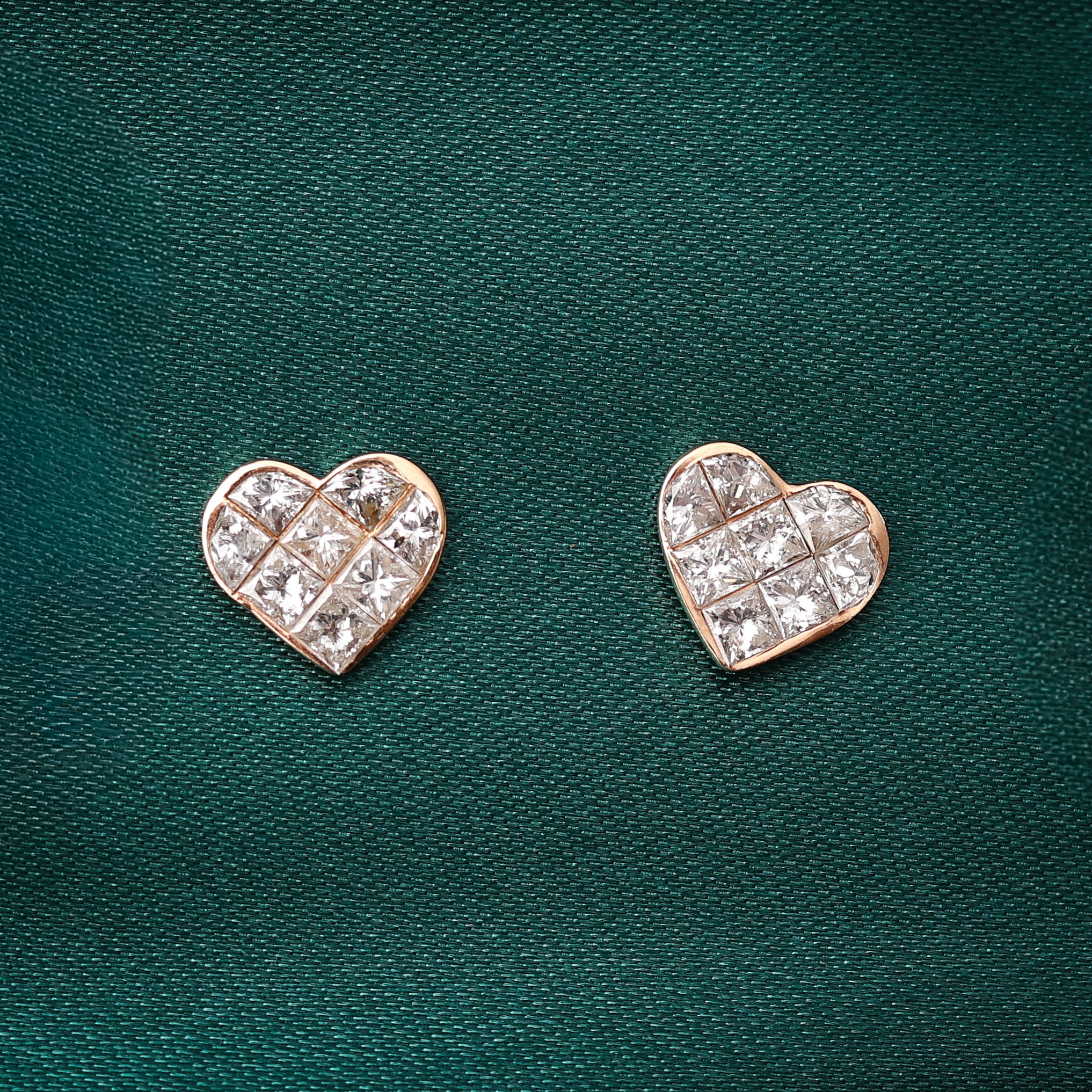 Princess-Cut Heart Diamond Stud Earrings