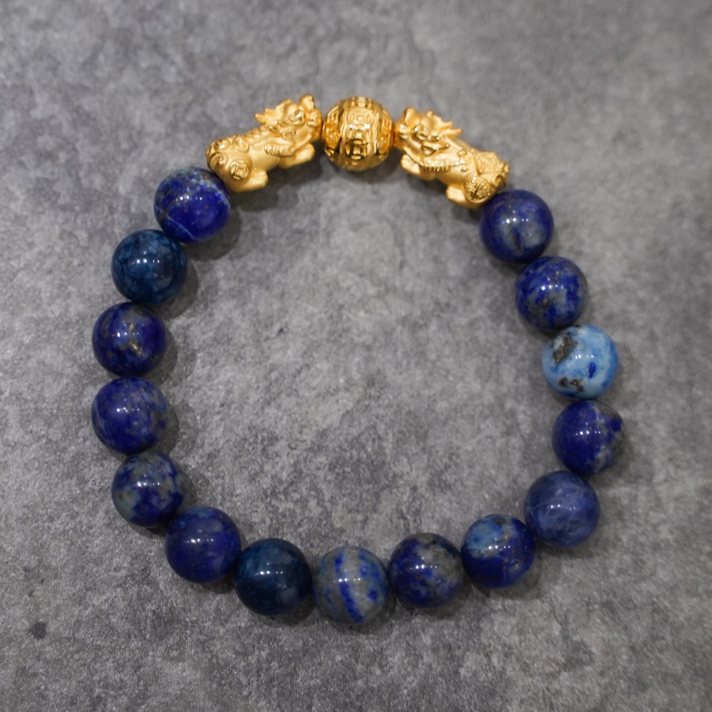 Fortune Ball + Double Pi Yao and Blue Lapis Lazuli Charm Bracelet