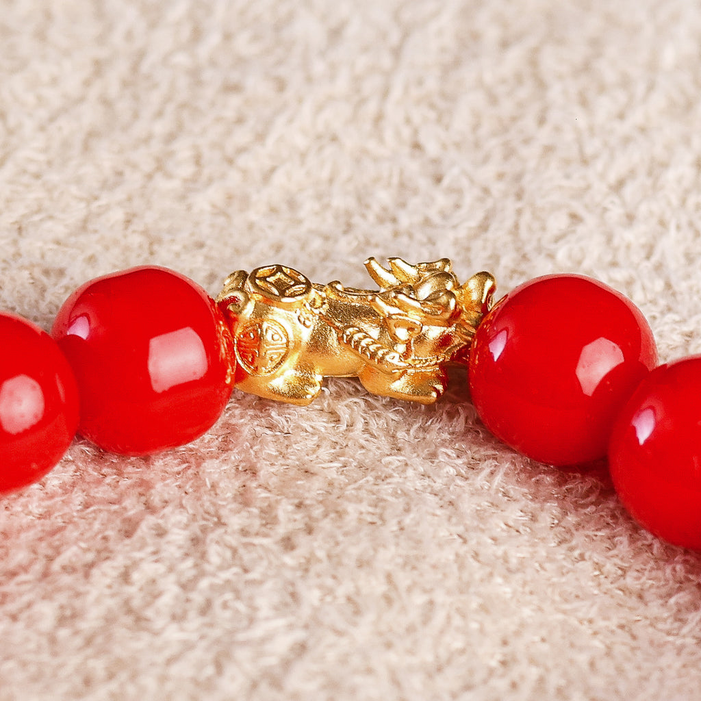 Pi Yao Charm and Red Agate Bracelet