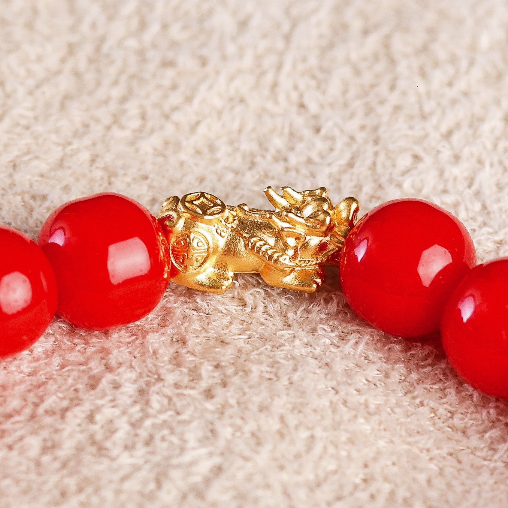 Pi Yao Charm and Red Agate Bracelet