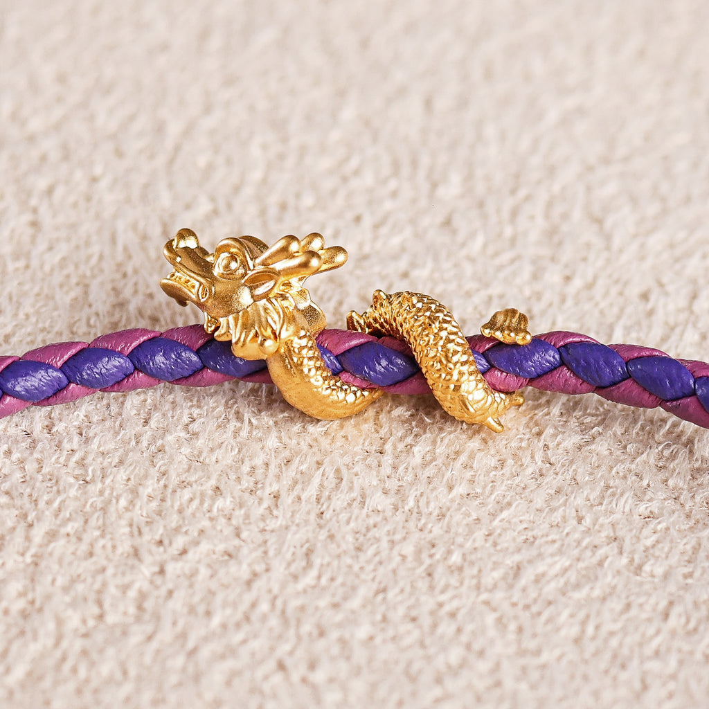 Dragon Charm on Purple and Pink String Bracelet