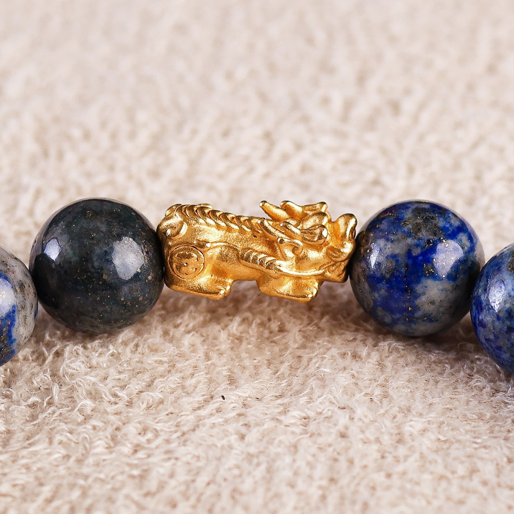 Pi Yao Charm and Blue Lapis Lazuli Bracelet