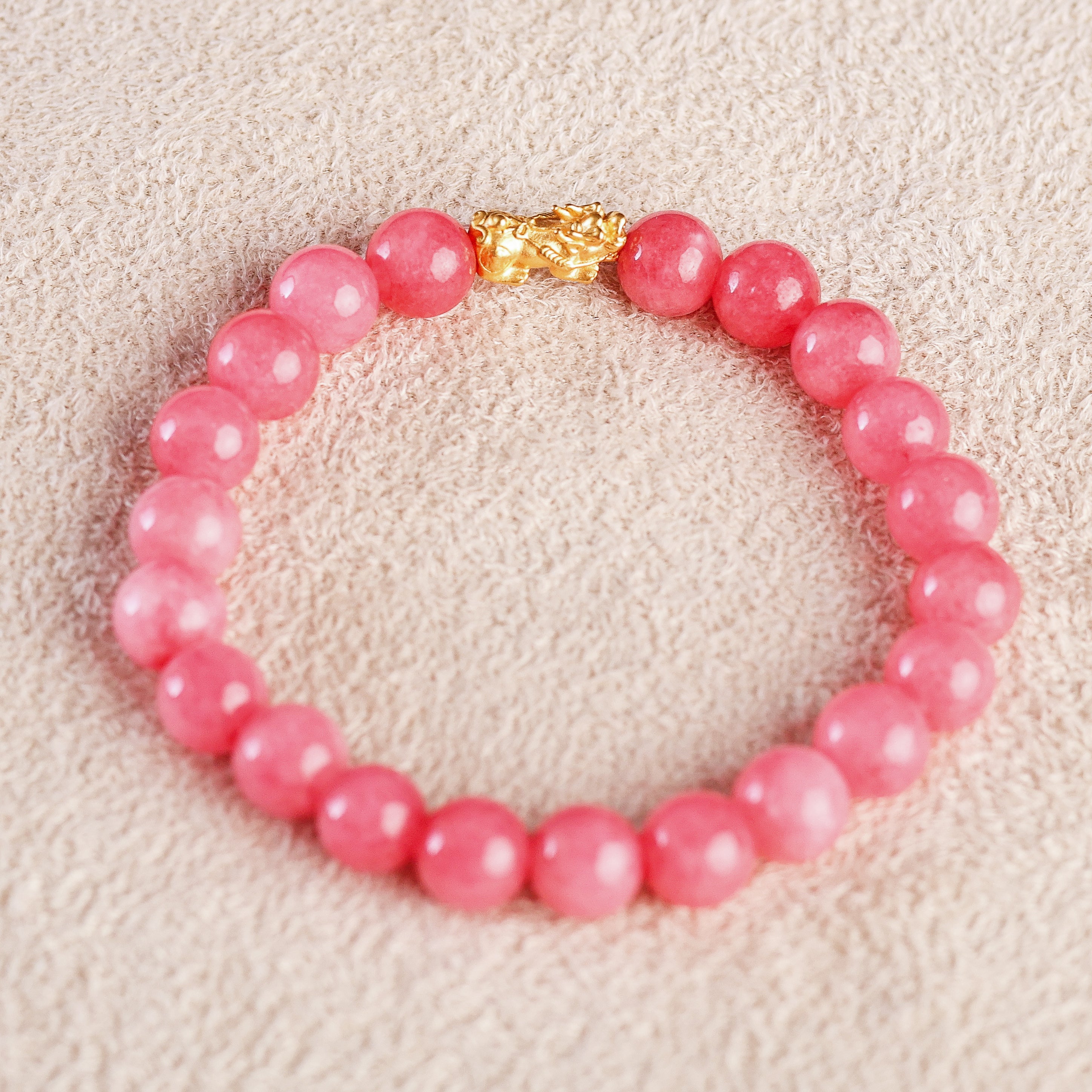 Pi Yao Charm and Pink Agate Bracelet