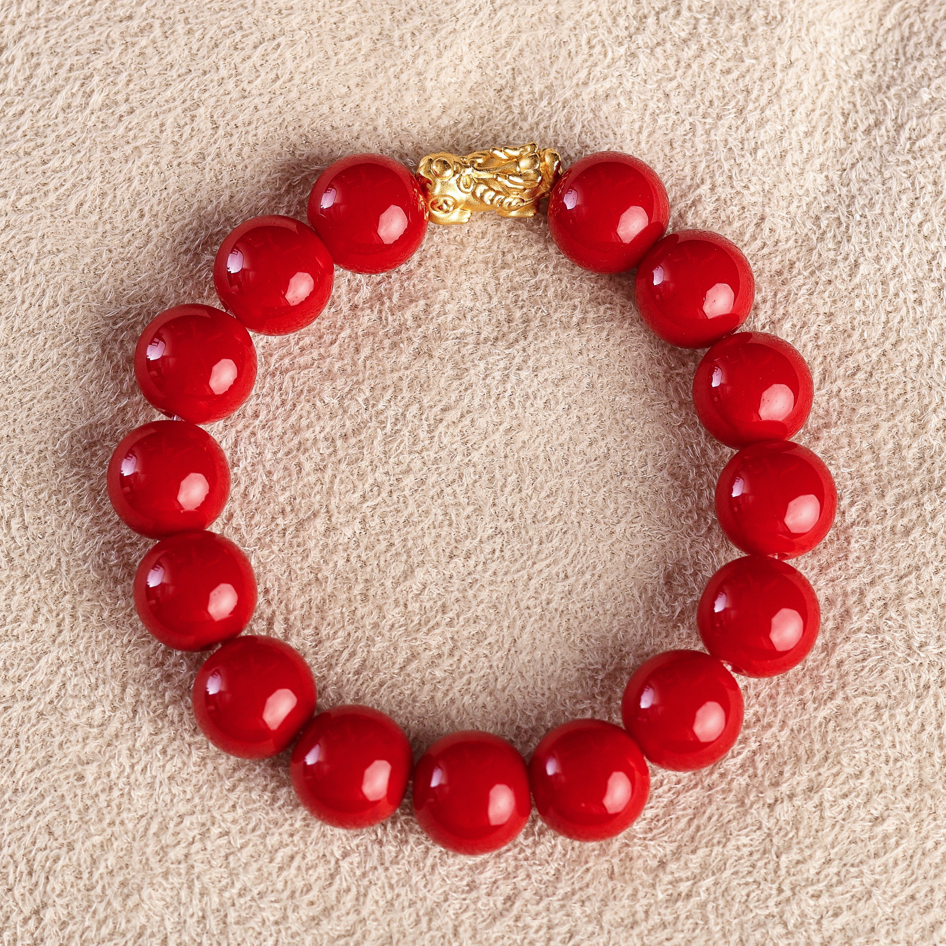 Pi Yao Charm and Red Agate Bracelet