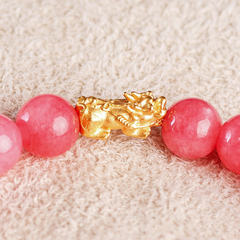 Pi Yao Charm and Pink Agate Bracelet