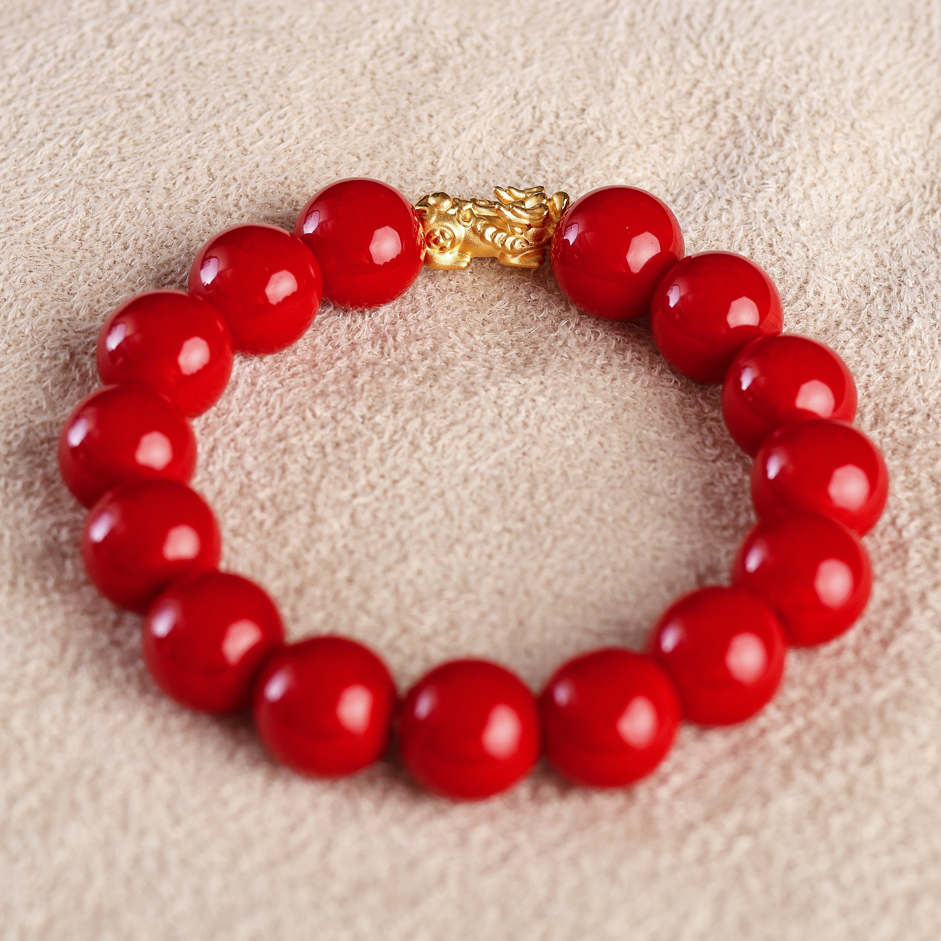 Pi Yao Charm and Red Agate Bracelet