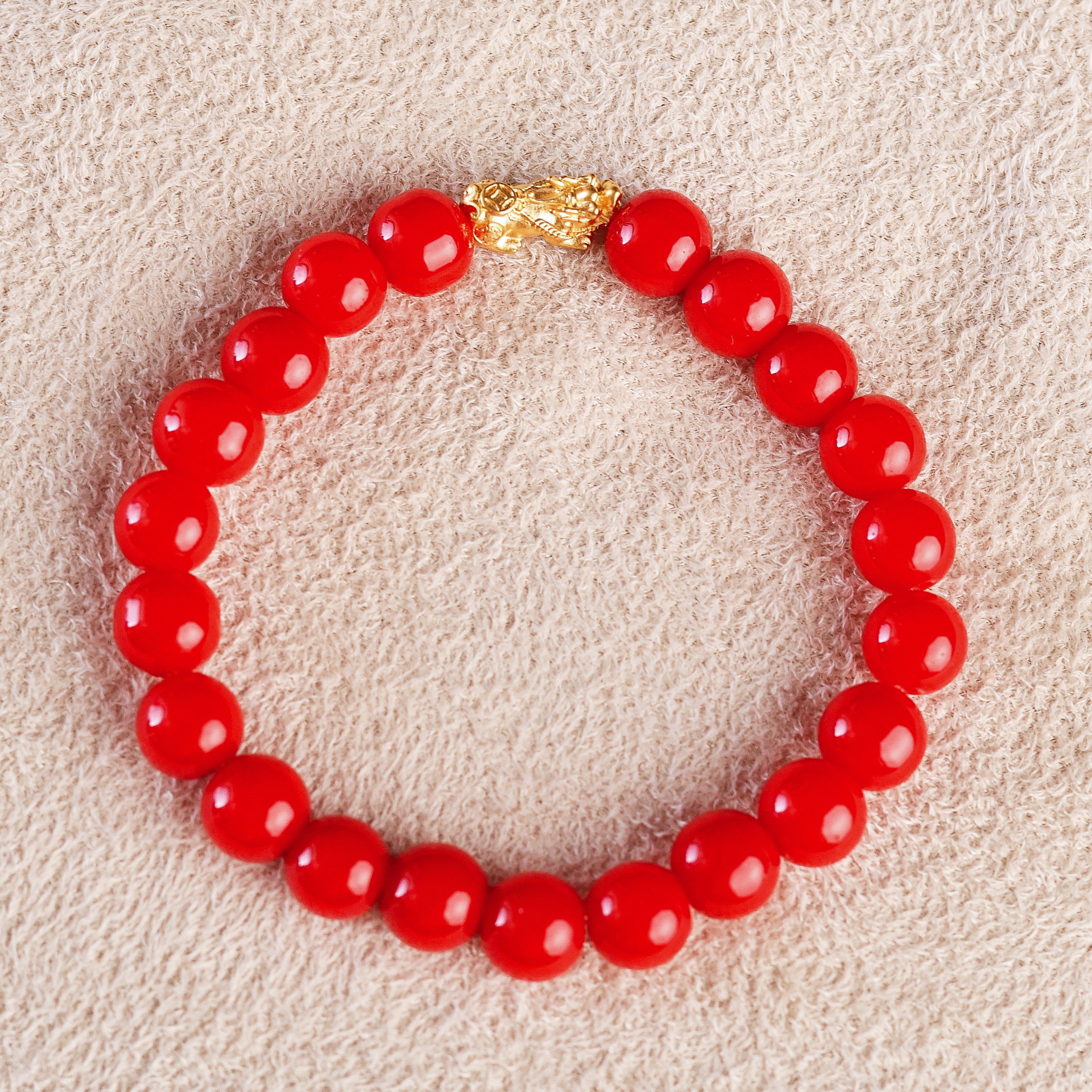 Pi Yao Charm and Red Agate Bracelet