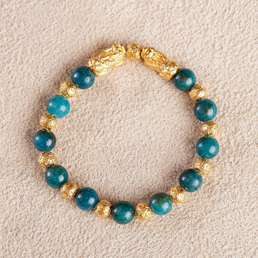 Double Pi Yao + Fortune Ball Charm and Green Agate Bracelet
