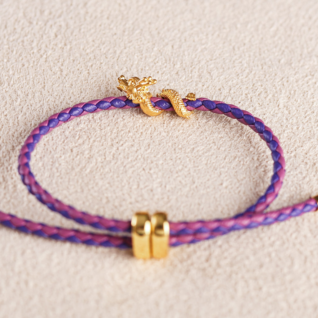 Dragon Charm on Purple and Pink String Bracelet