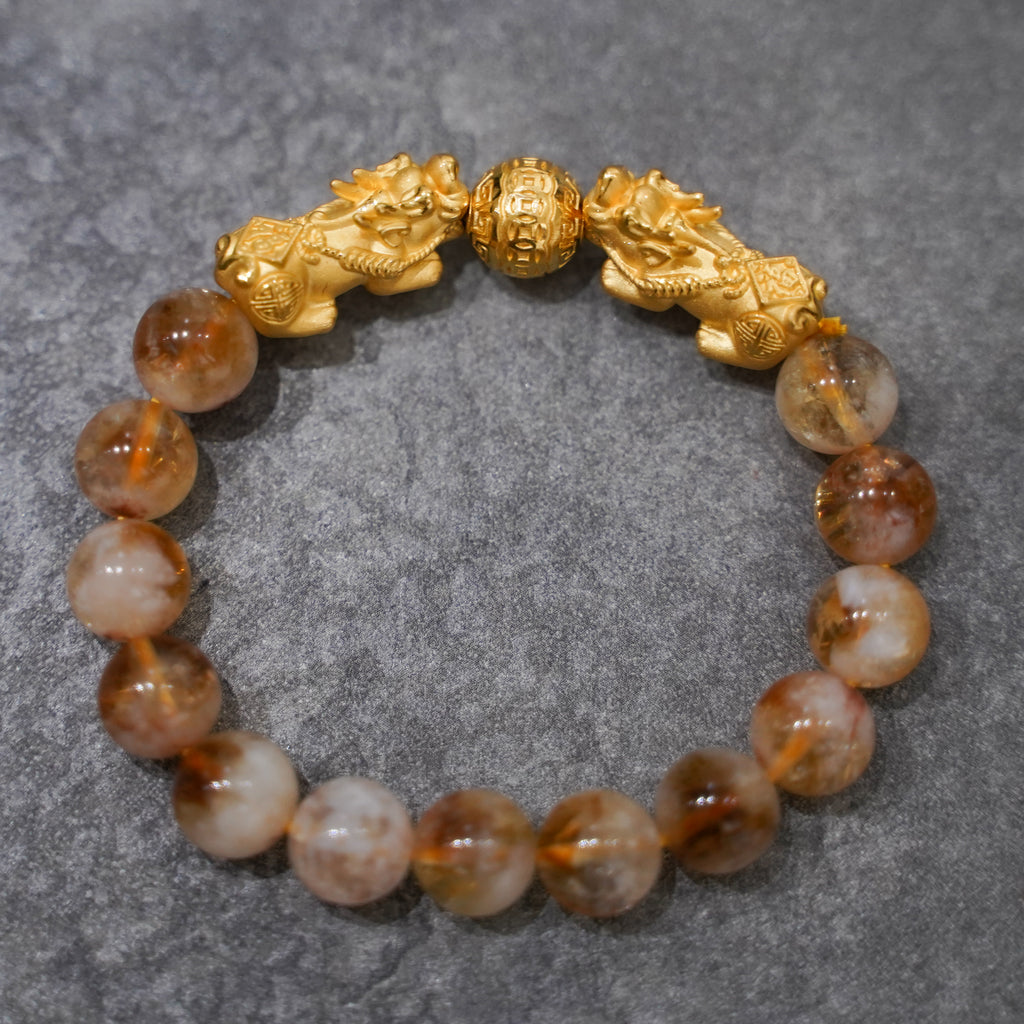 Fortune Ball + Double Pi Yao Charm and Yellow Citrine Bracelet