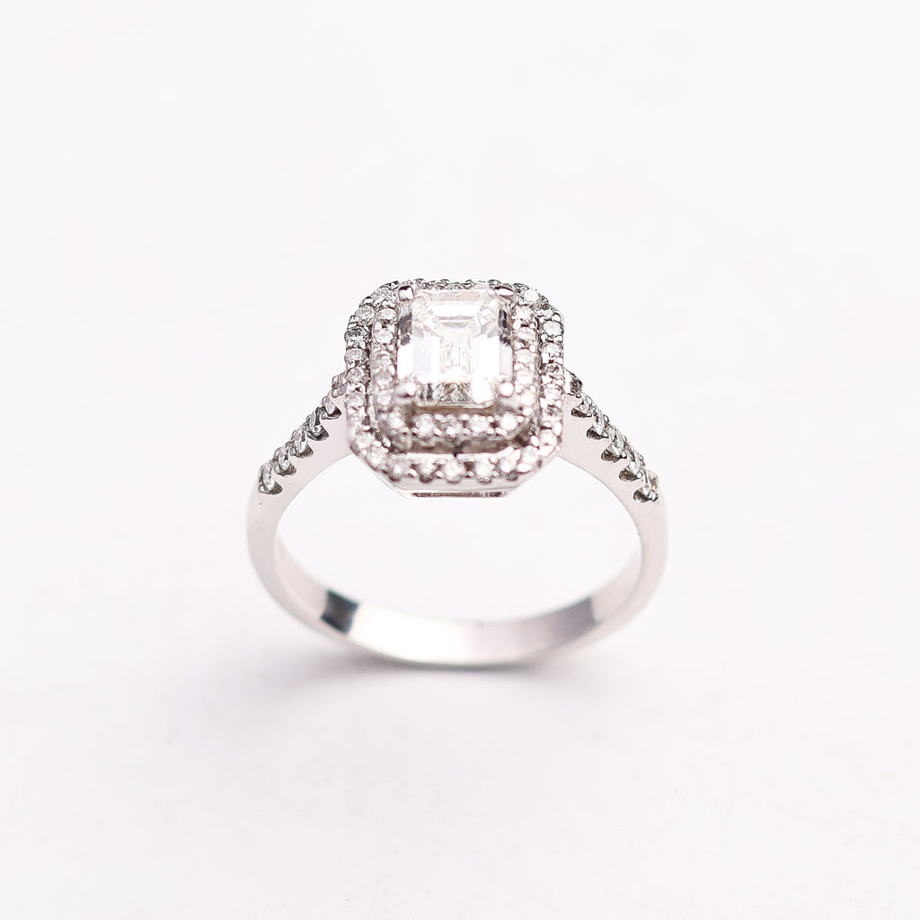 Double Halo Emerald-Cut Ring