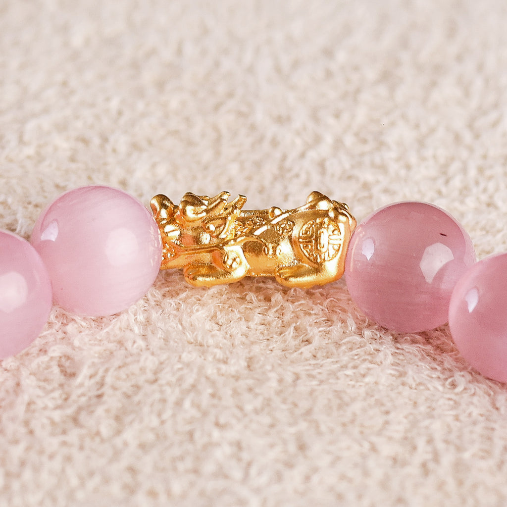 Pi Yao Charm and Pink Agate Bracelet