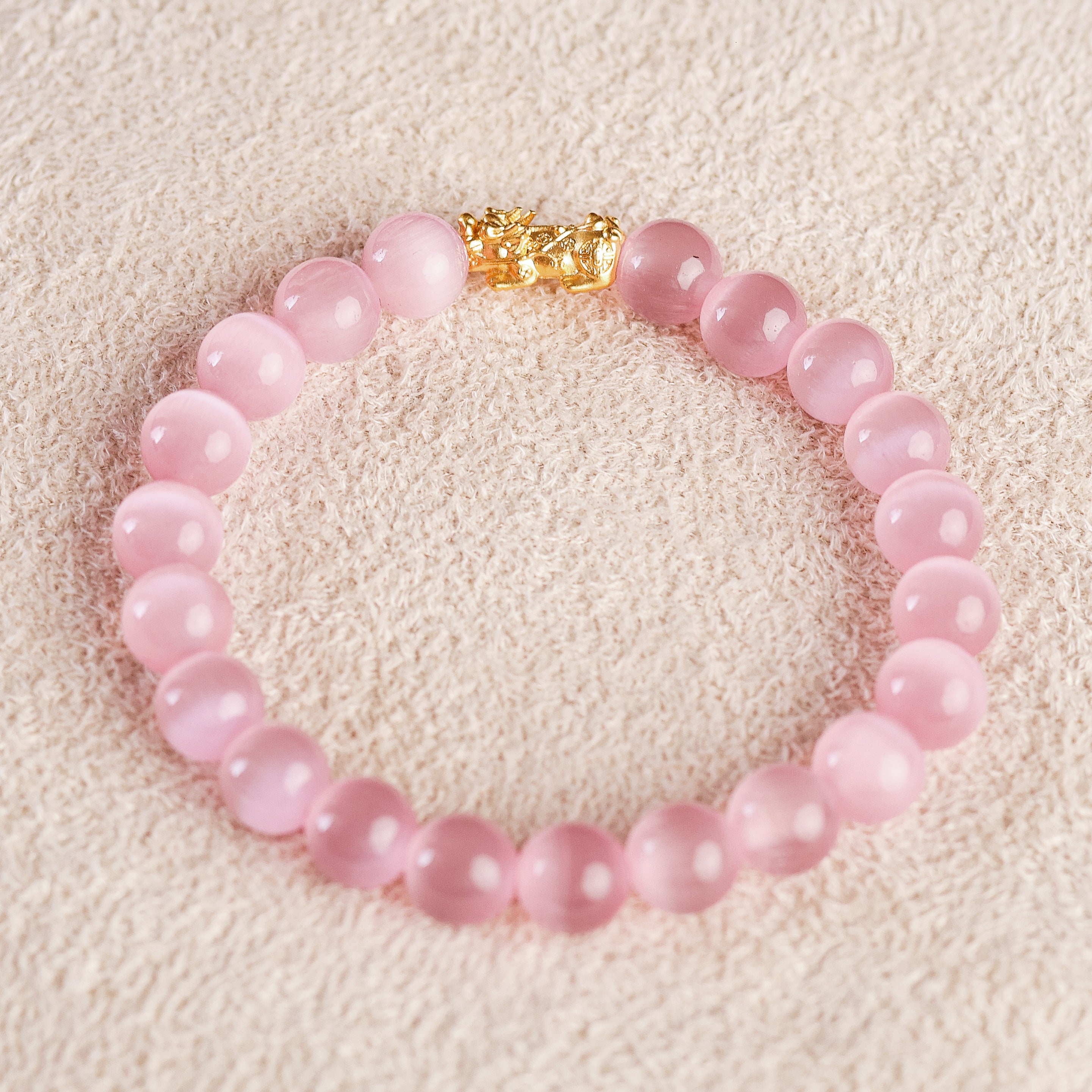 Pi Yao Charm and Pink Agate Bracelet