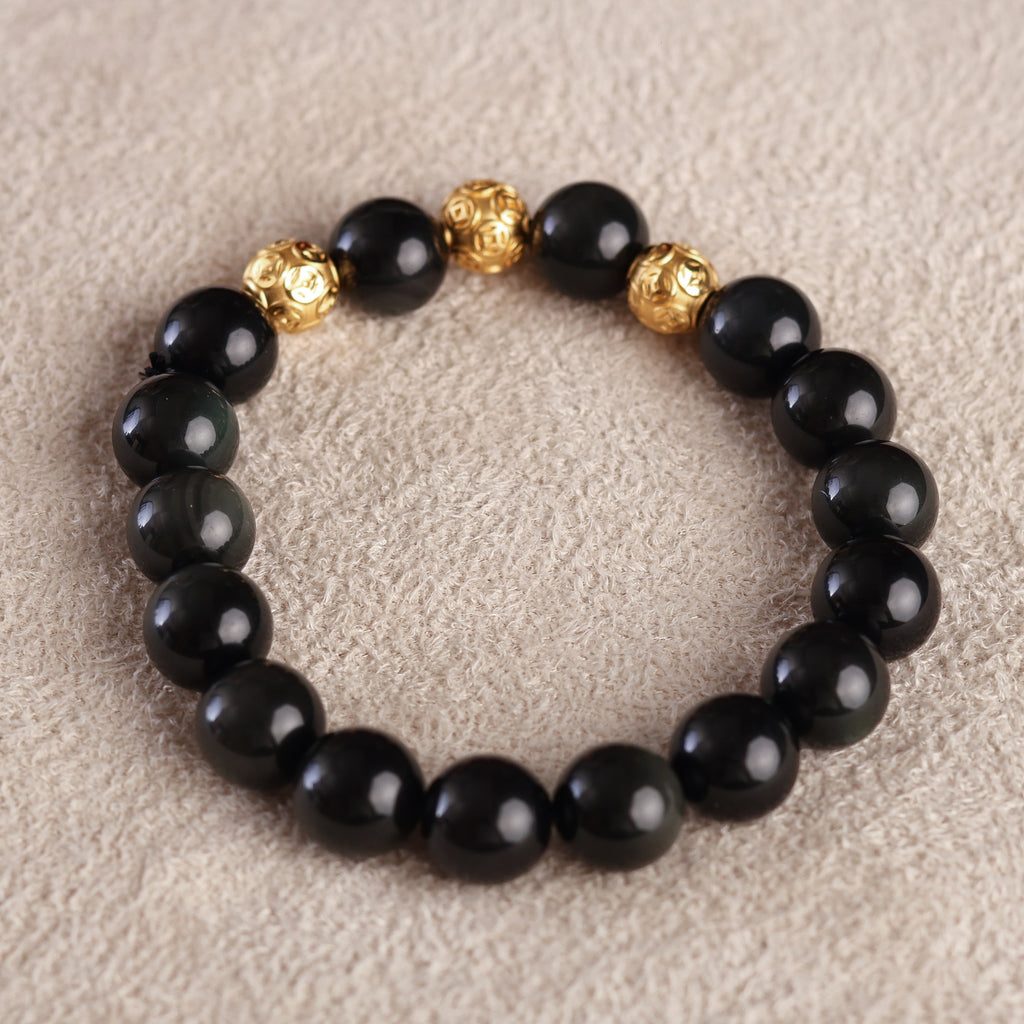 Triple Fortune Ball Charm and Black Obsidian Bracelet