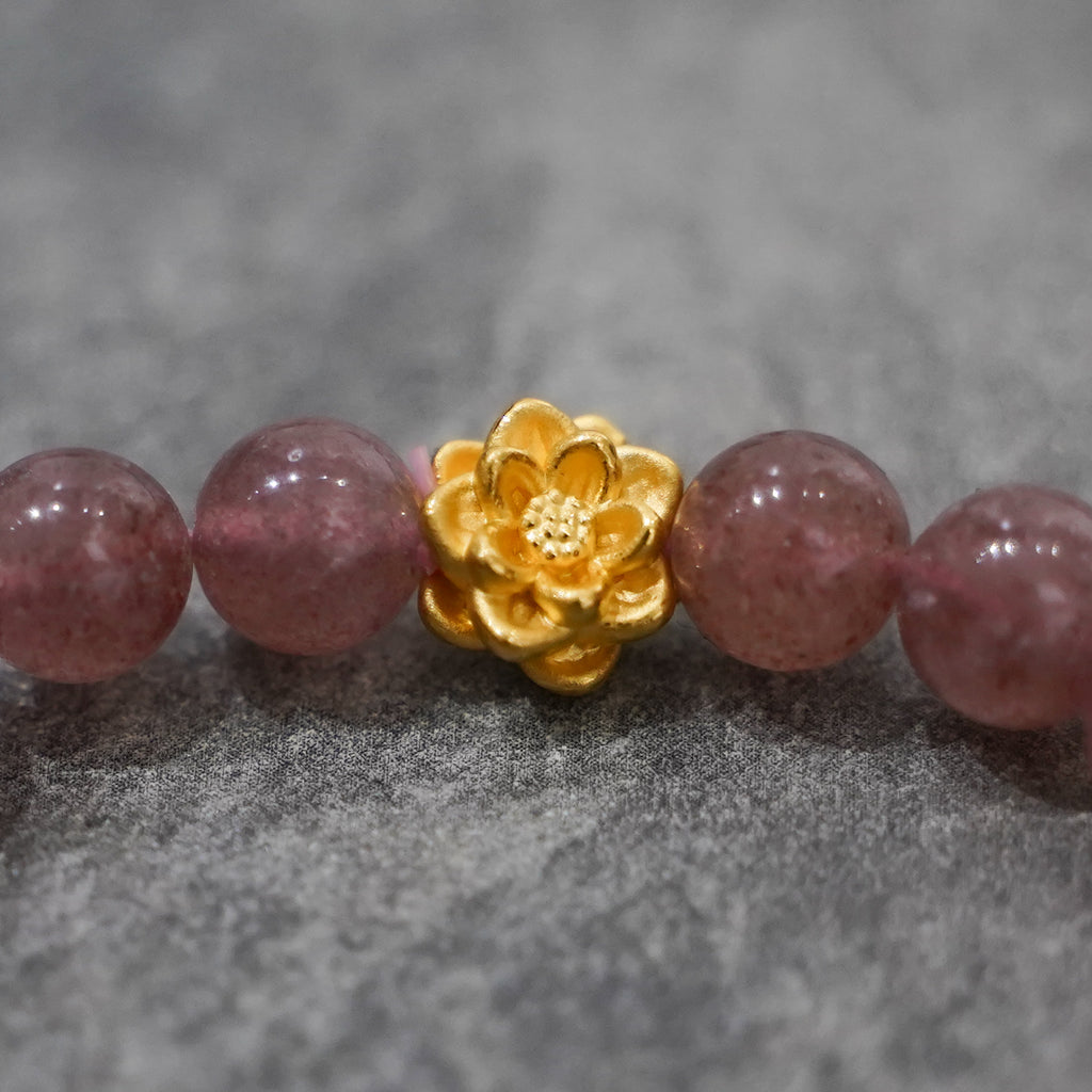 Lotus Flower Charm with Strawberry Quartz