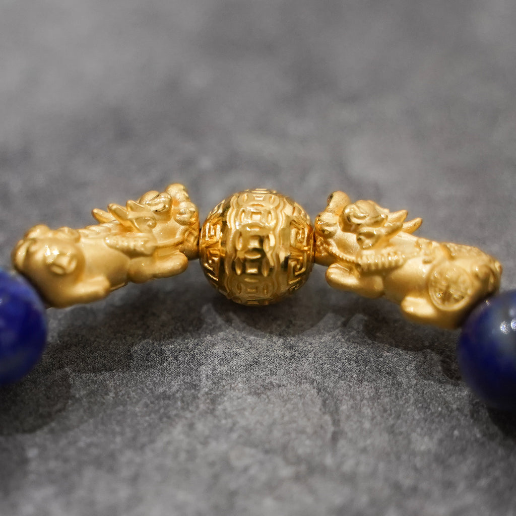 Fortune Ball + Double Pi Yao and Blue Lapis Lazuli Charm Bracelet