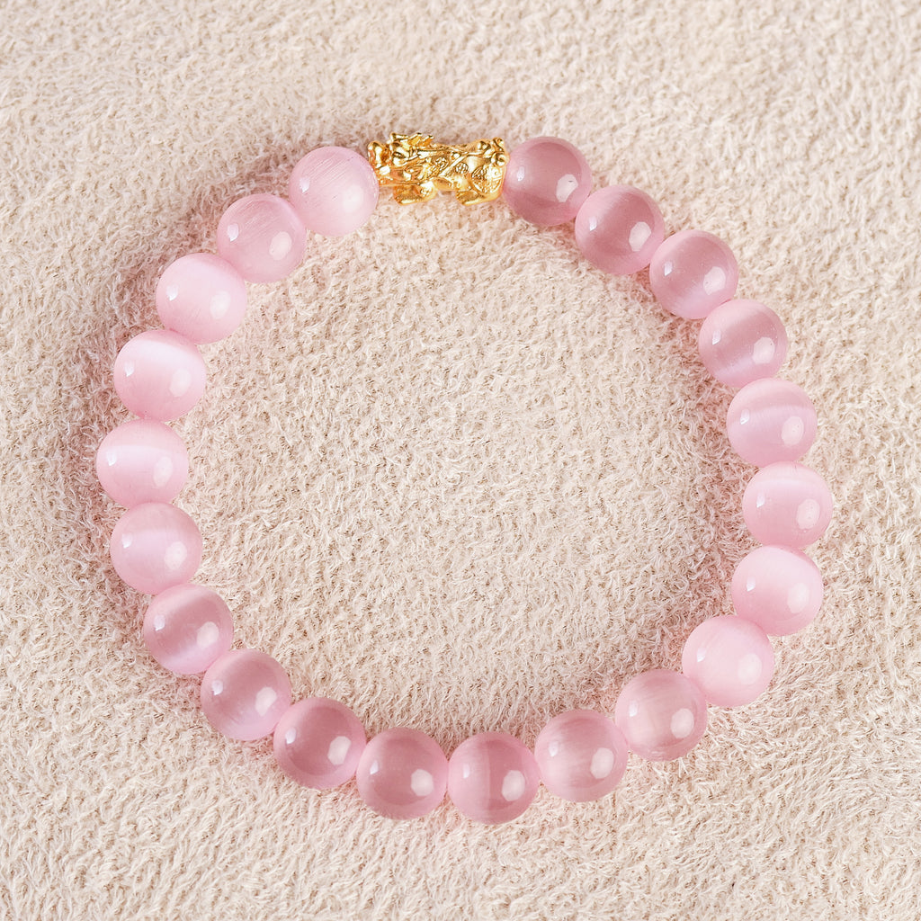 Pi Yao Charm and Pink Agate Bracelet