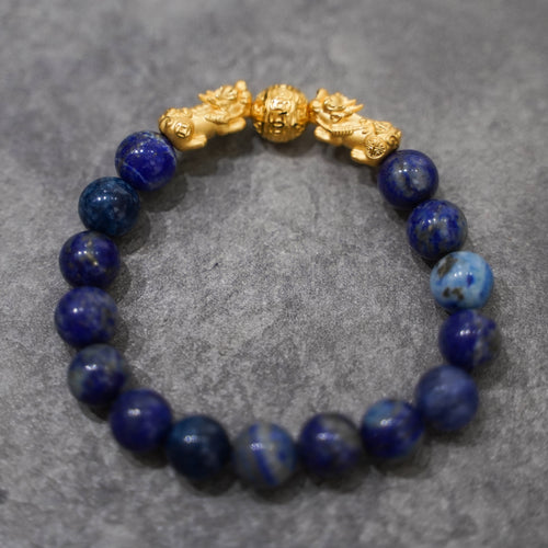 Fortune Ball + Double Pi Yao and Blue Lapis Lazuli Charm Bracelet
