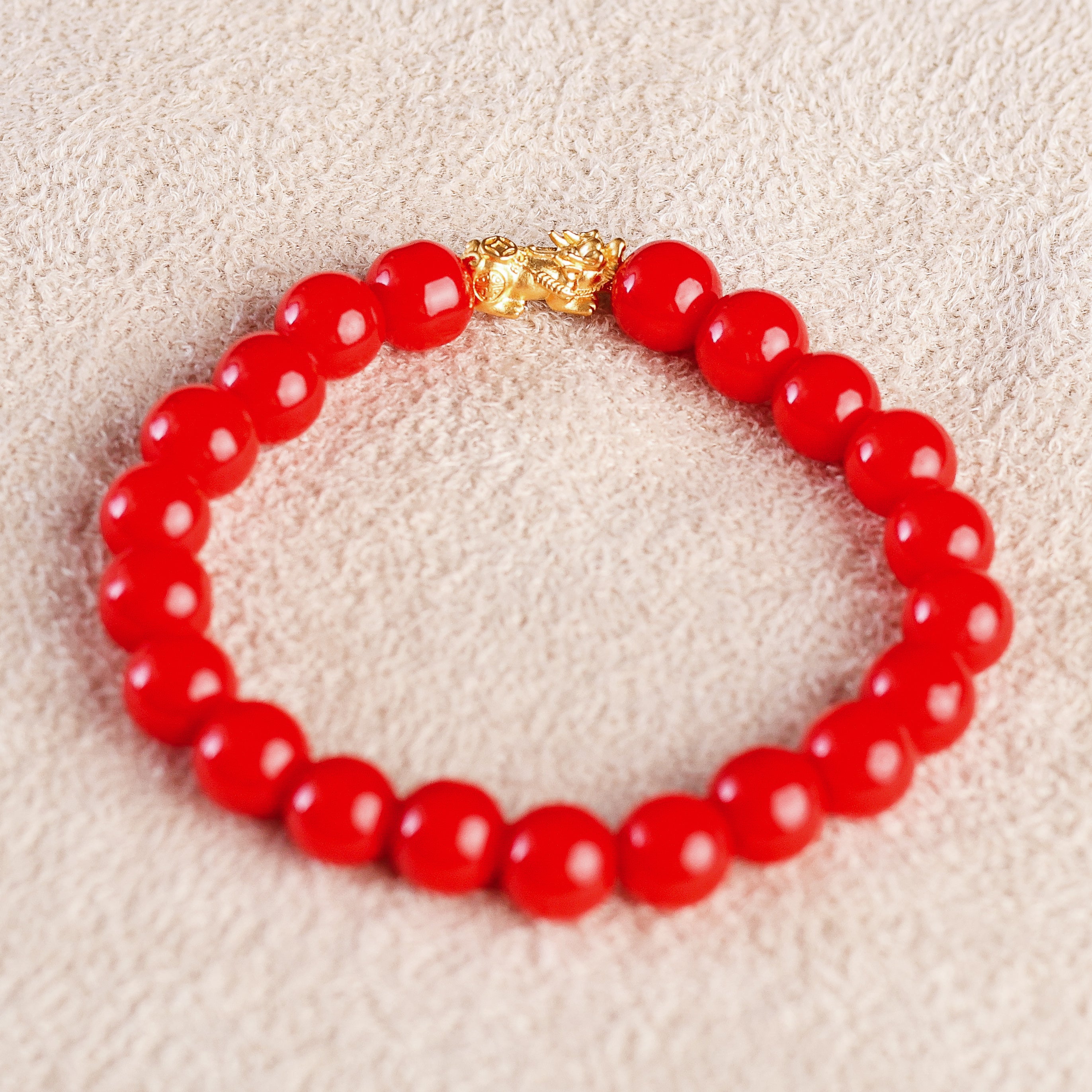 Pi Yao Charm and Red Agate Bracelet