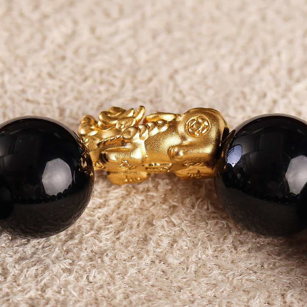 Pi Yao Charm and Black Obsidian Bracelet