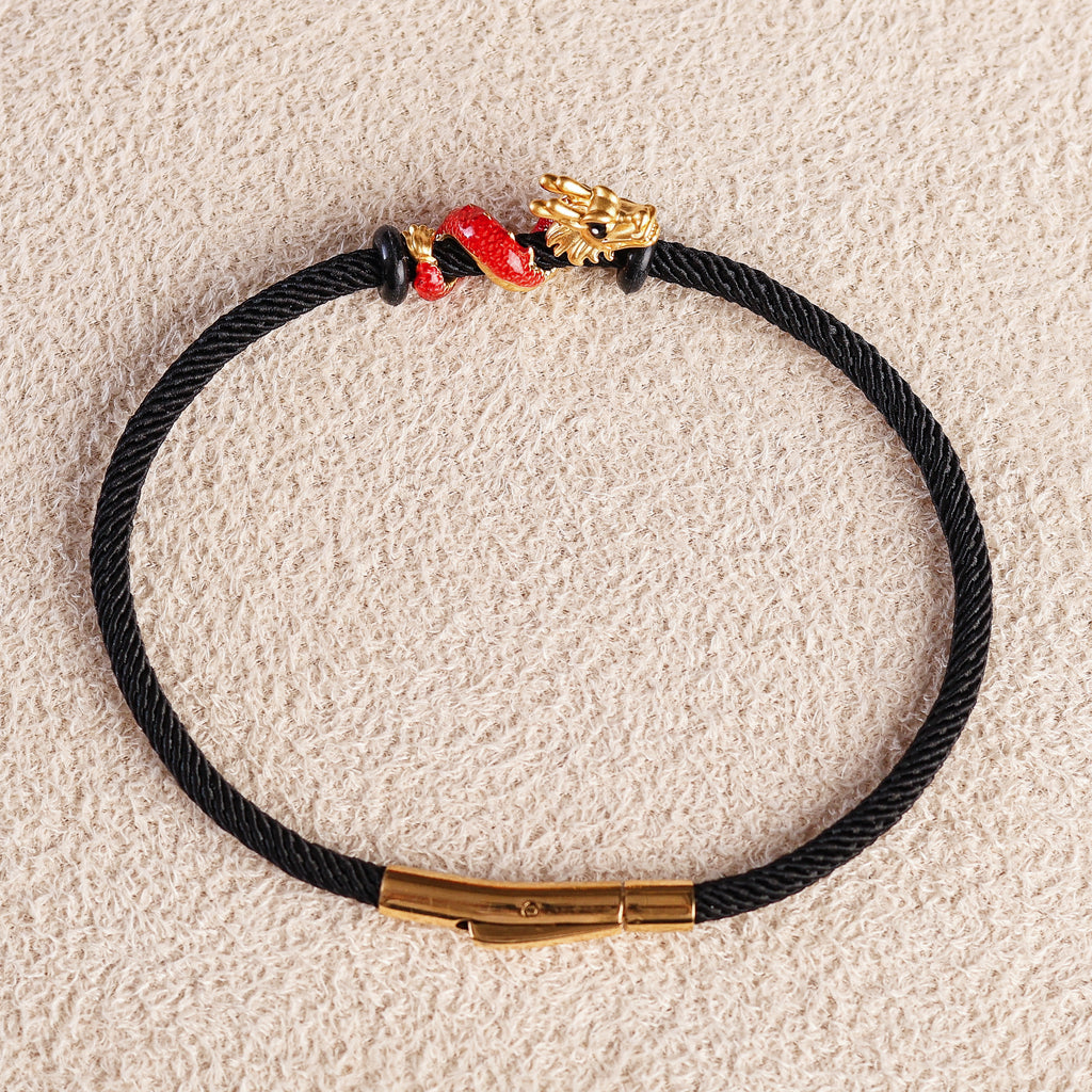 Dragon Charm on Black String Bracelet