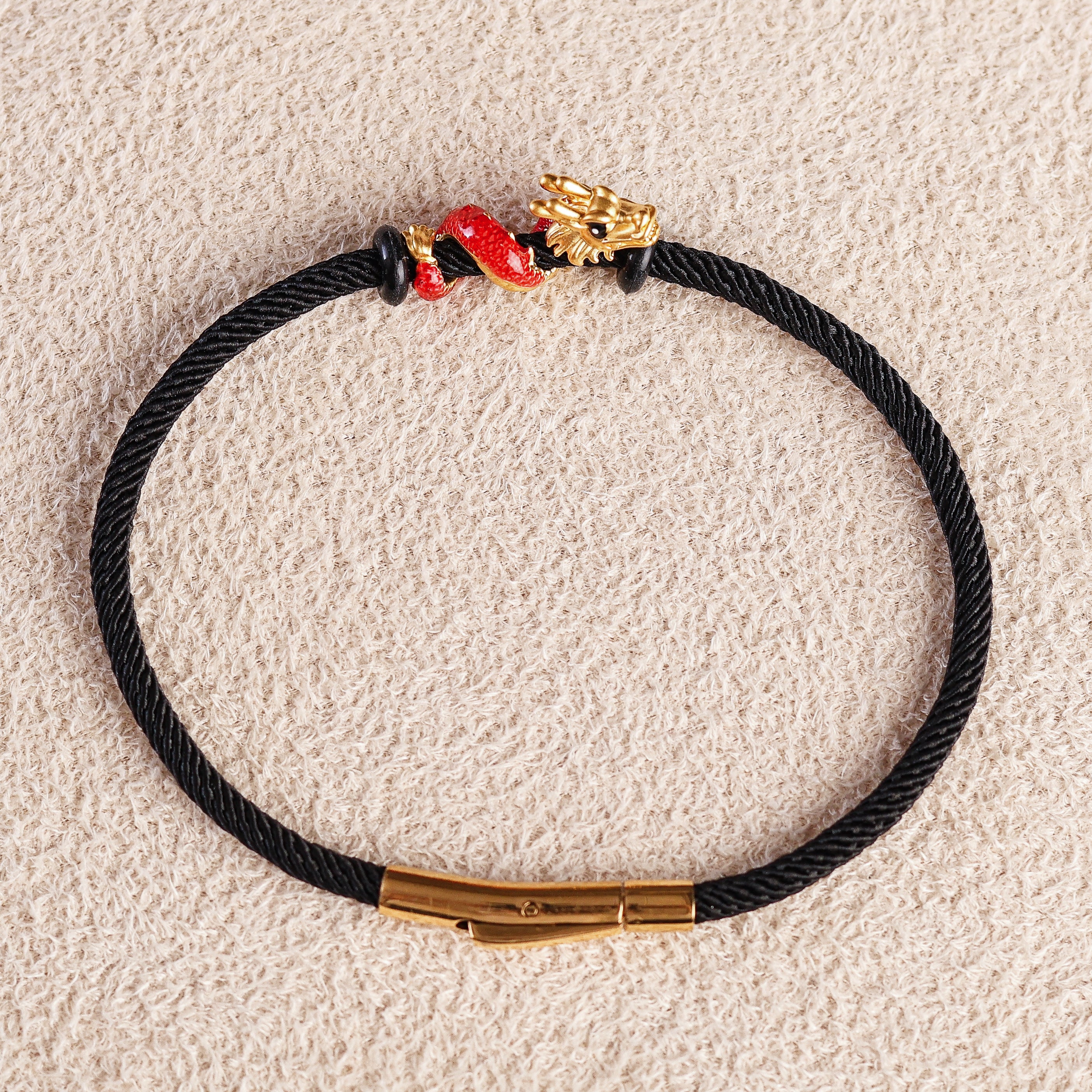 Dragon Charm on Black String Bracelet