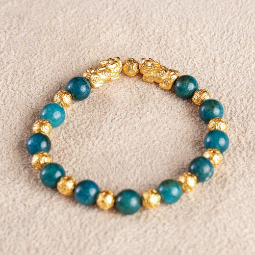 Double Pi Yao + Fortune Ball and Green Agate Charm Bracelet