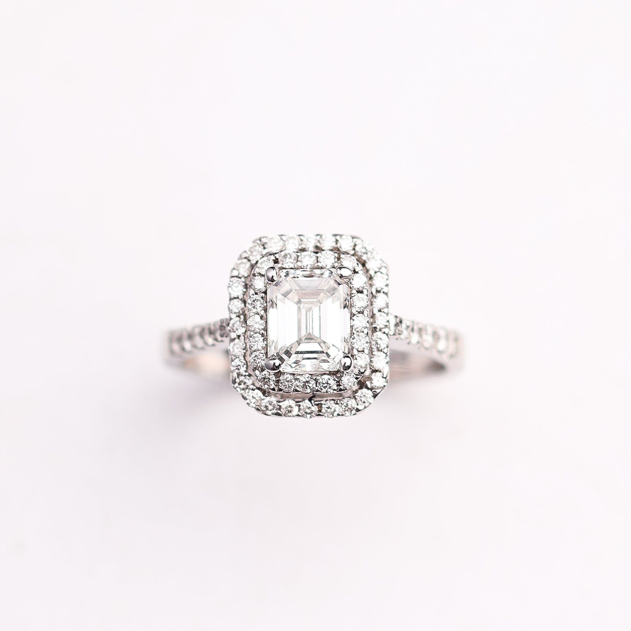 Double Halo Emerald-Cut Ring