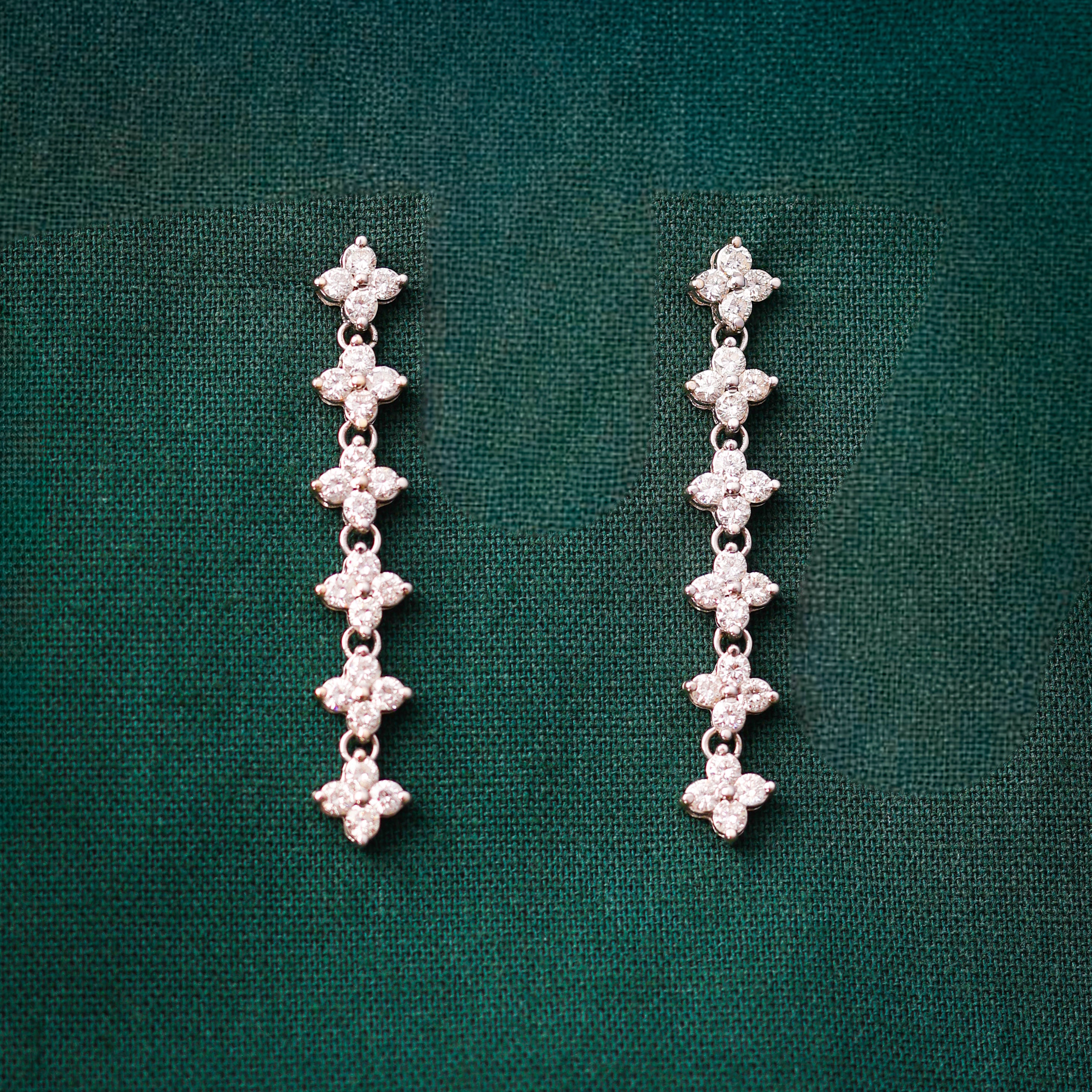 Diamond Floral Drop Earrings