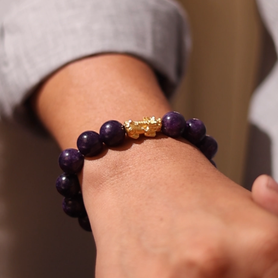 Pi Yao Charm and Purple Amethyst Bracelet